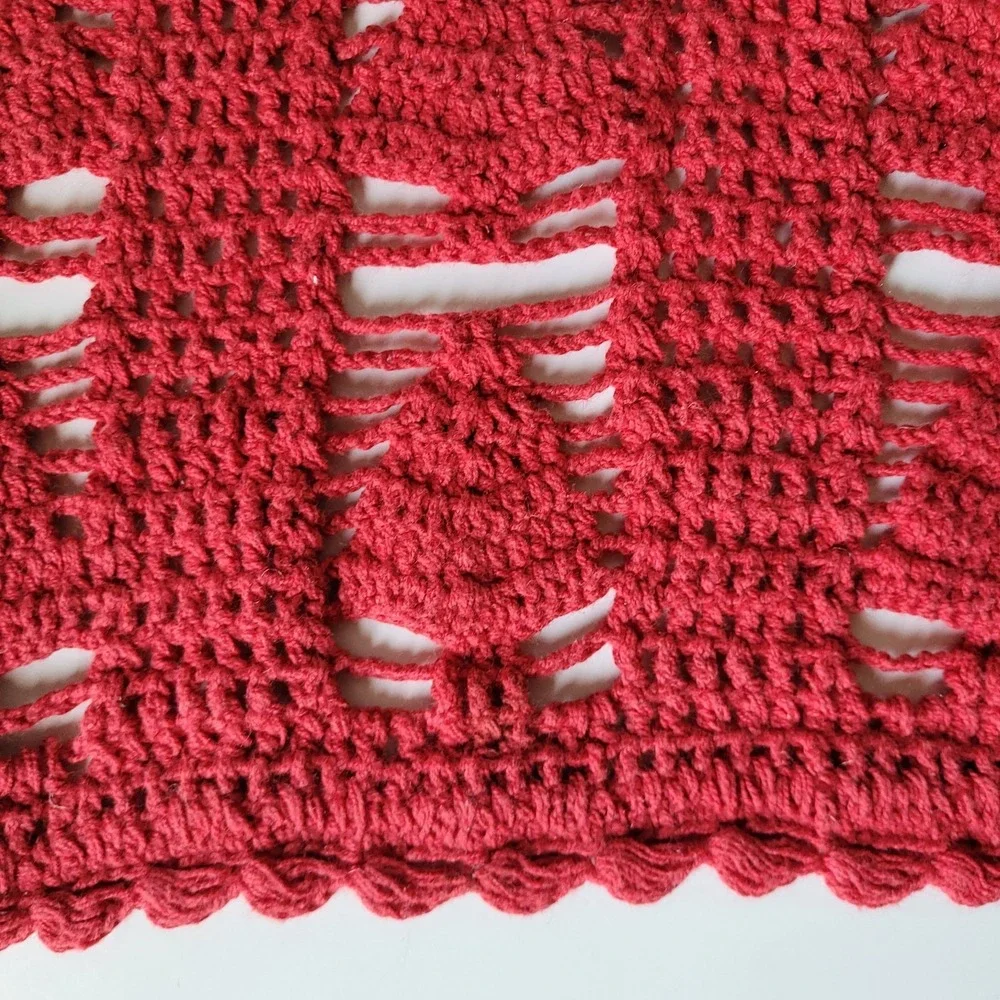 Handmade Christmas Tree Crochet Placemats Rust Red Holiday Table Decor Set Of 4